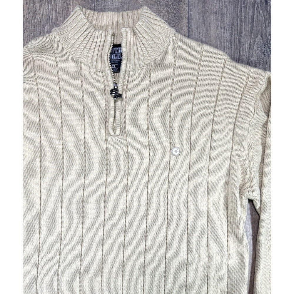 Southpole Y2K 1/4 Zip Sweater Ribbed Men's XL Striped Knit Cream Tan Vtg 90s